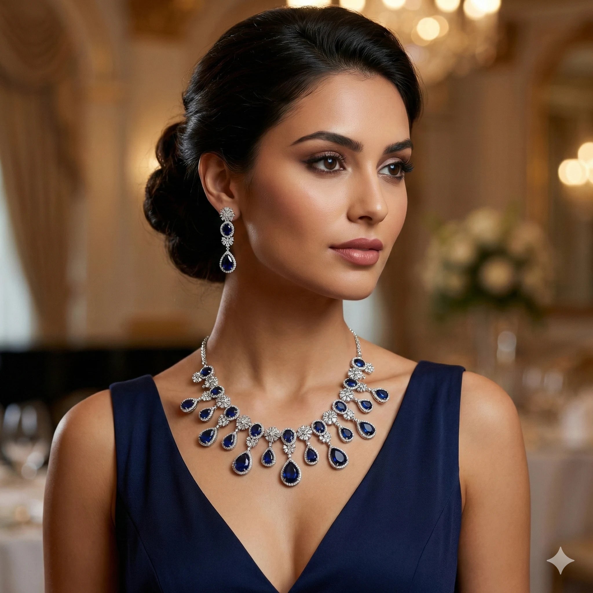 Carryallco Midnight Royale American Diamond Necklace Set