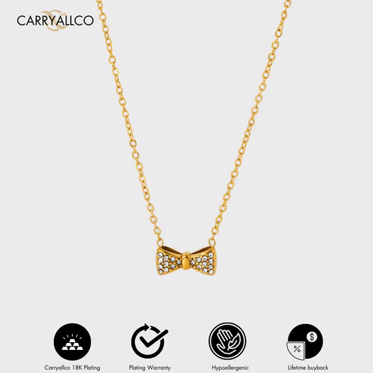Geometric Bow Brilliant Cut Stone Pendant Necklace