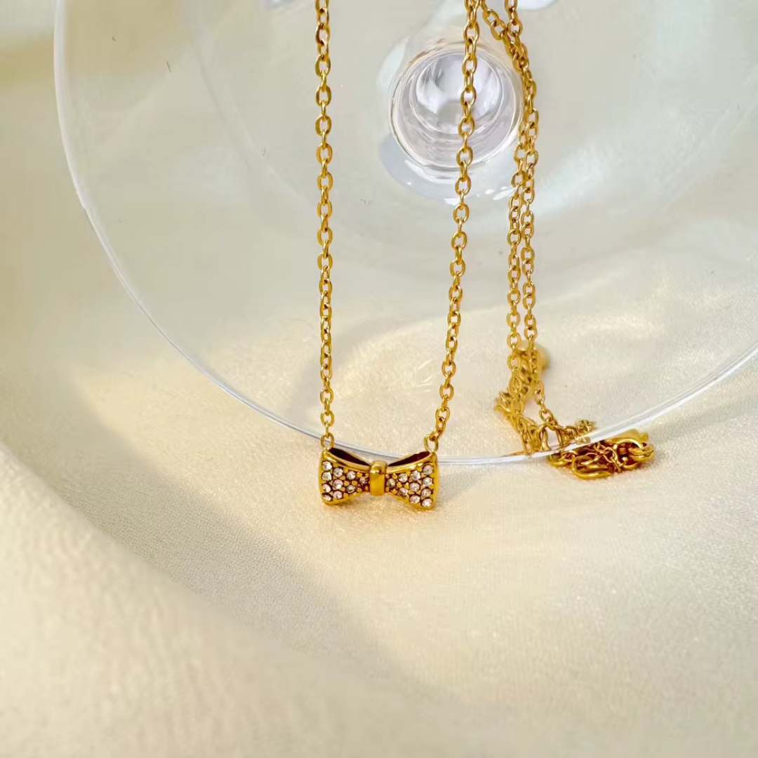 Geometric Bow Brilliant Cut Stone Pendant Necklace CARRYALLCO