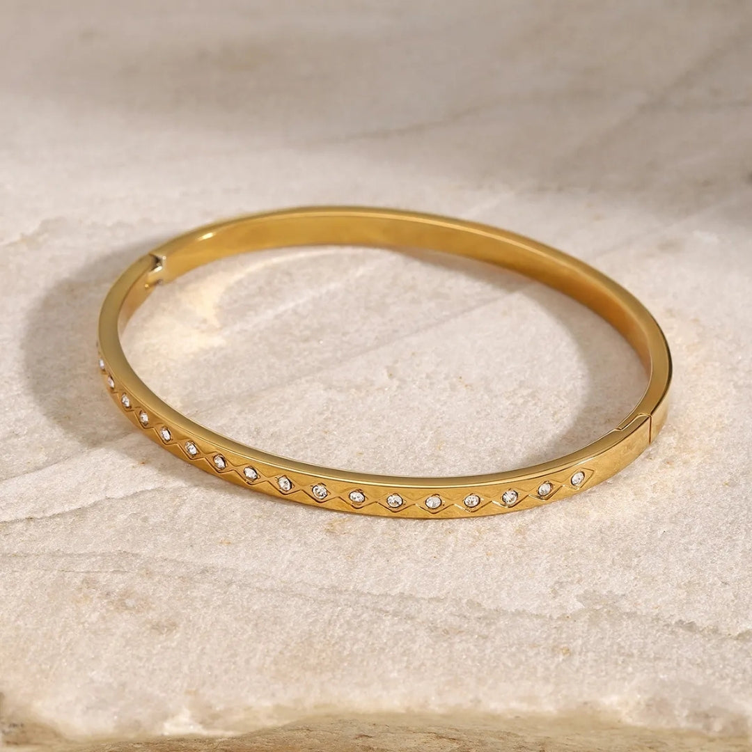 Gold Stainless Steel White Zircon Clasp Bangle – Elegant Sparkle Carryallco