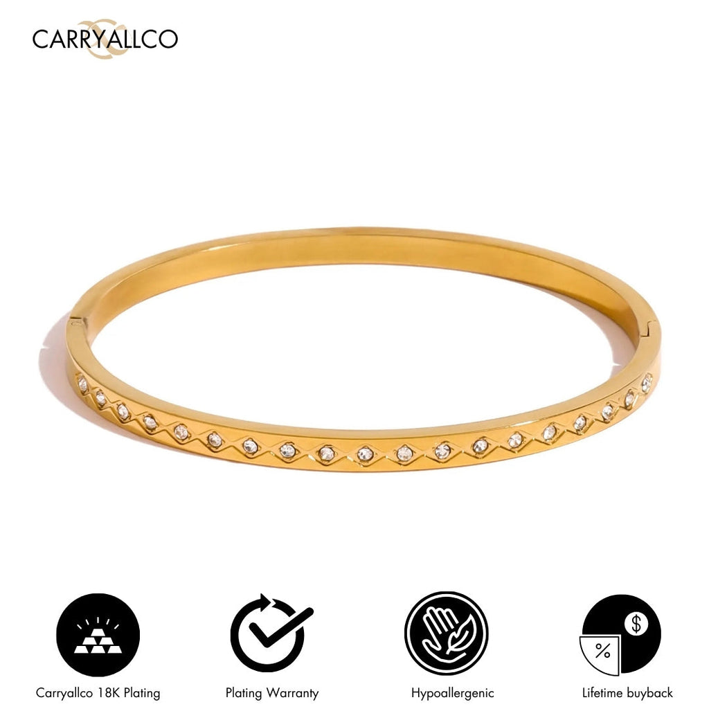 Gold Stainless Steel White Zircon Clasp Bangle – Elegant Sparkle Carryallco