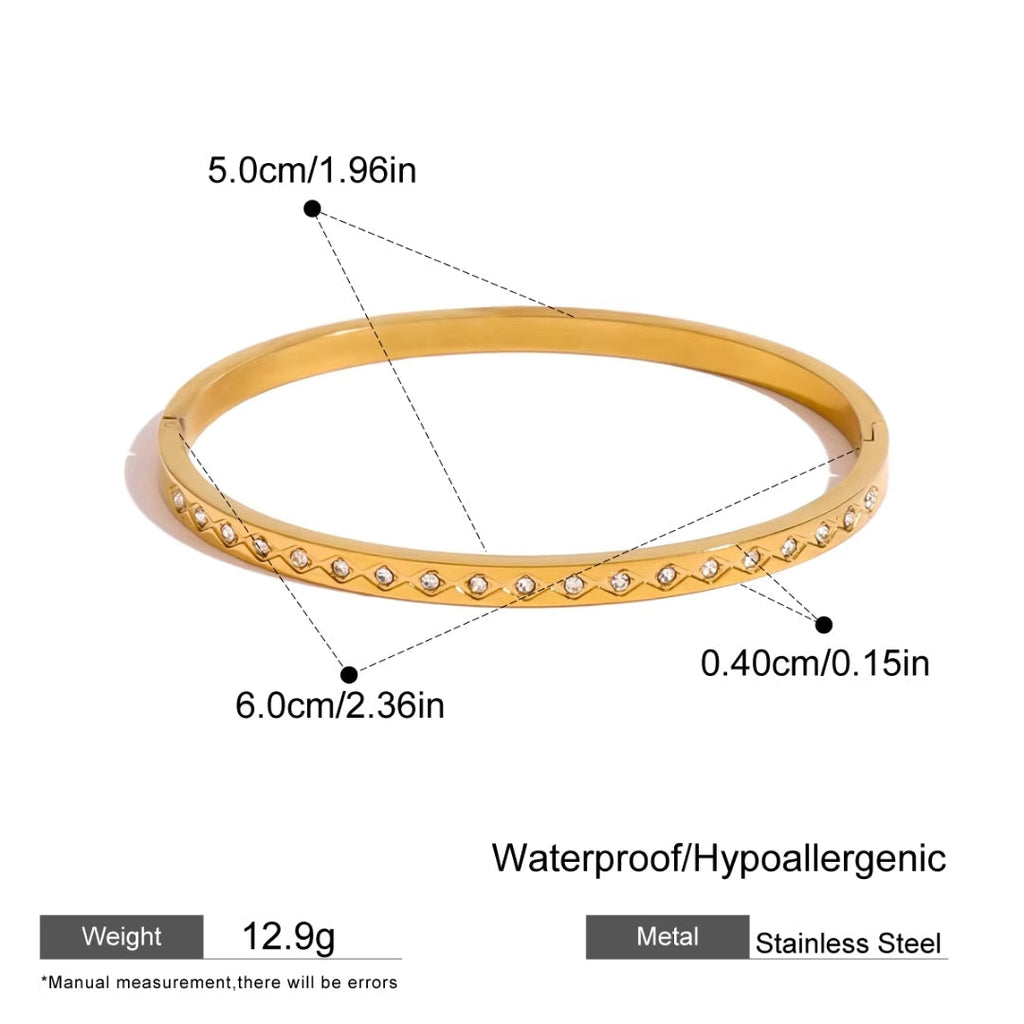 Gold Stainless Steel White Zircon Clasp Bangle – Elegant Sparkle Carryallco