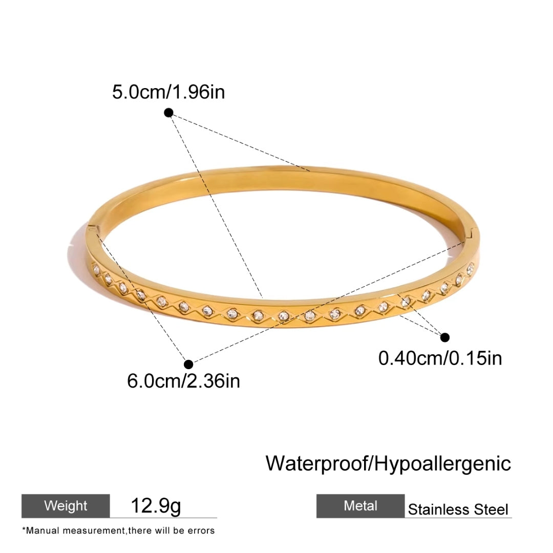 Gold Stainless Steel White Zircon Clasp Bangle – Elegant Sparkle Carryallco