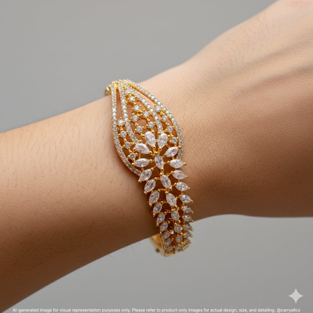 Gold Finish Marquise Vine American Diamond Adjustable Bracelet