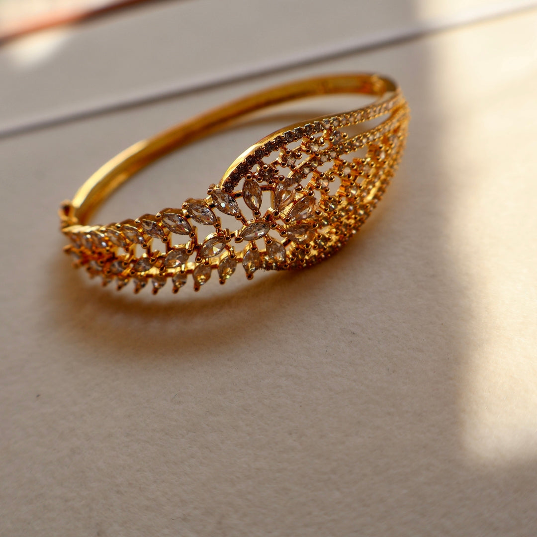 Gold Finish Marquise Vine American Diamond Adjustable Bracelet