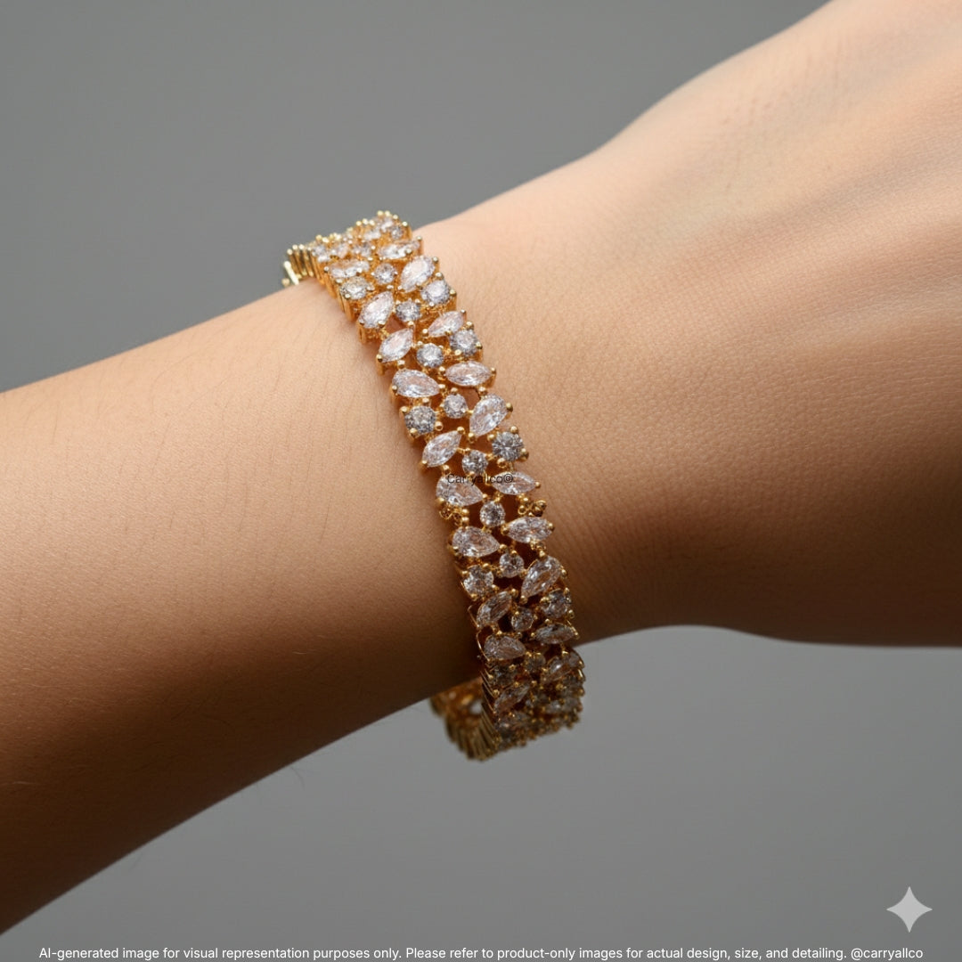 Gold Marquise Cluster American Diamond Adjustable Bracelet