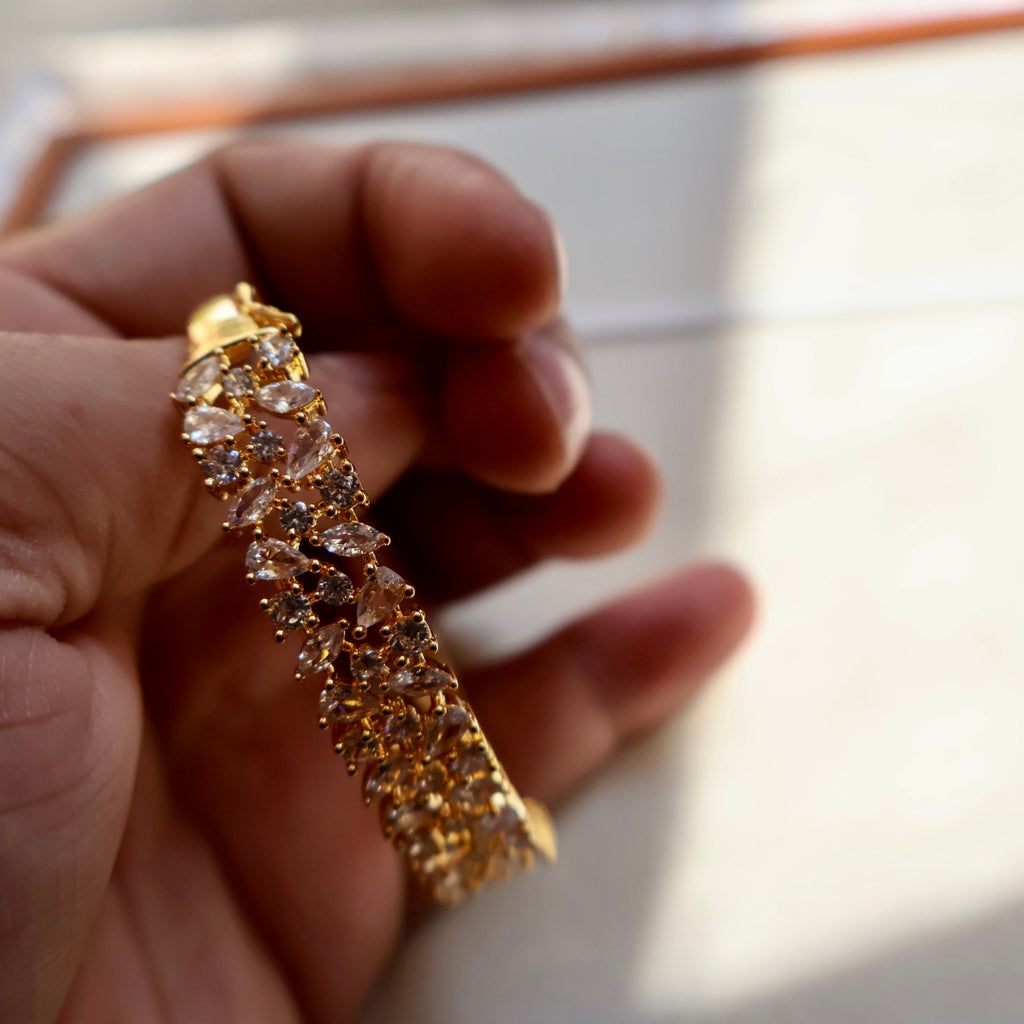 Gold Marquise Cluster American Diamond Adjustable Bracelet