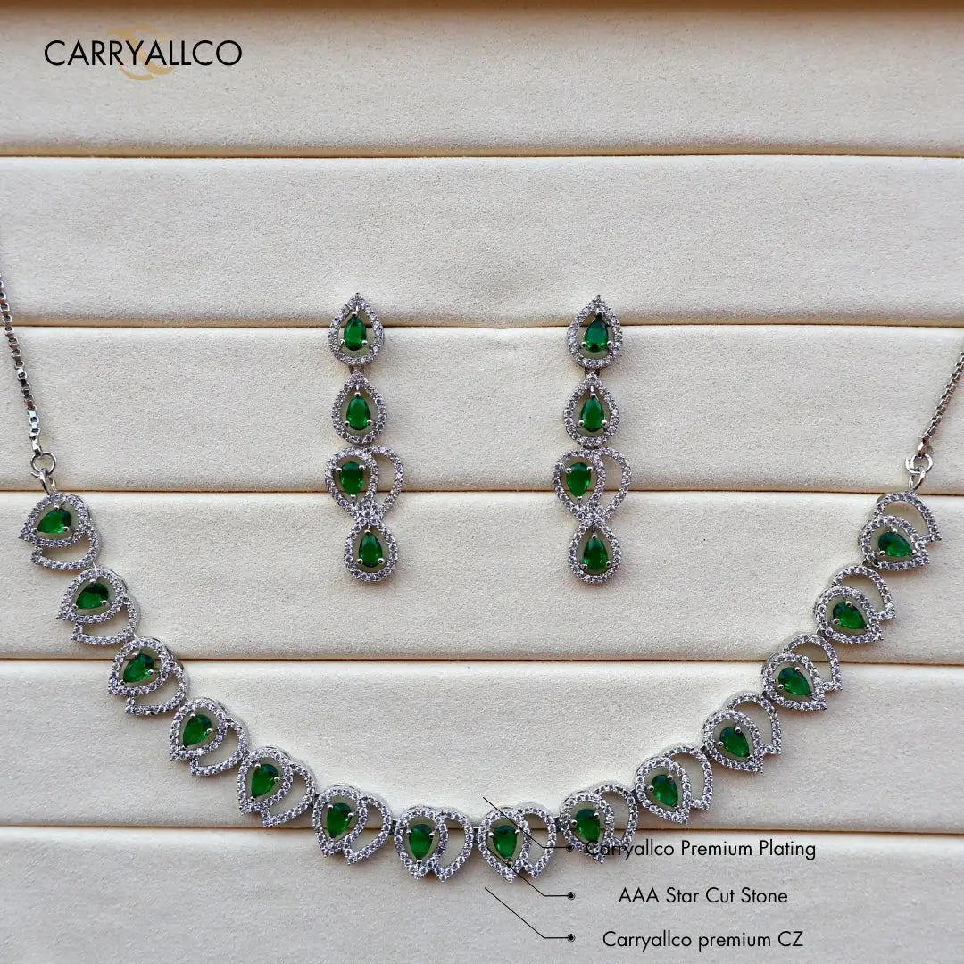 Green Oasis American Diamond Necklace Set