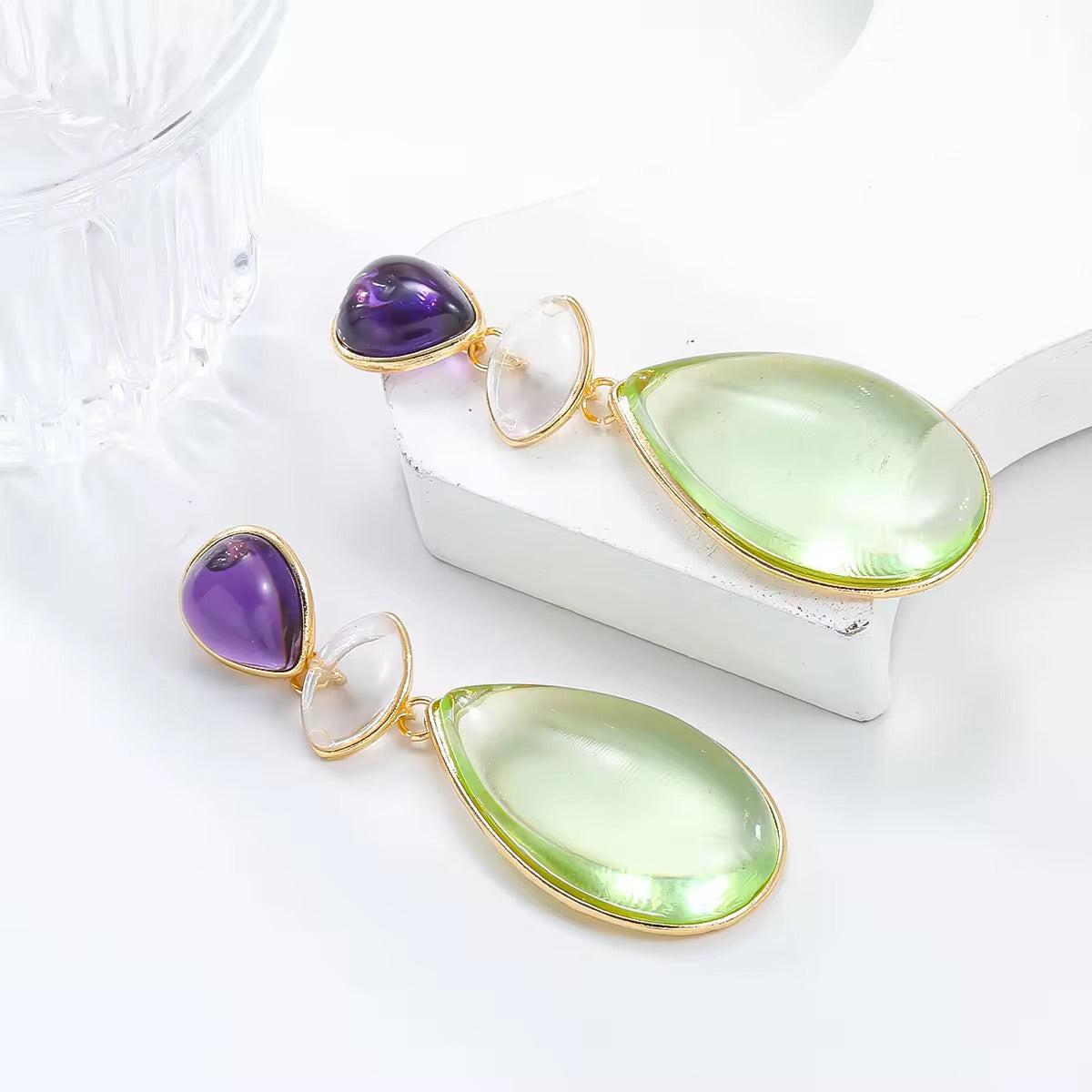 Green & Purple Acrylic Dangle Earrings