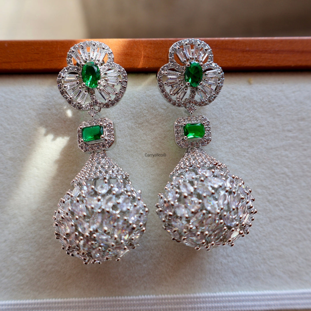 Green Stone Designer Jhumka Earrings | CARRYALLCO