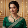 Green Teardrop Crystal Necklace Set – Worn View | American Diamond Jewellery | Carryallco India