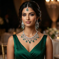 Green Teardrop Bridal American Diamond Necklace Set
