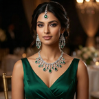 Green Teardrop Bridal American Diamond Necklace Set