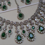 Green Teardrop Bridal Necklace Set – Side View | American Diamond Jewellery | Carryallco India