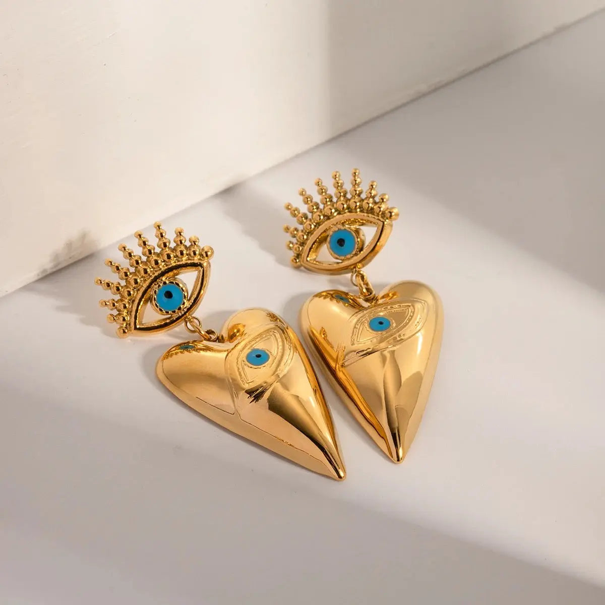Guardian Heart Evil Eye Earrings – 18K Gold Plated