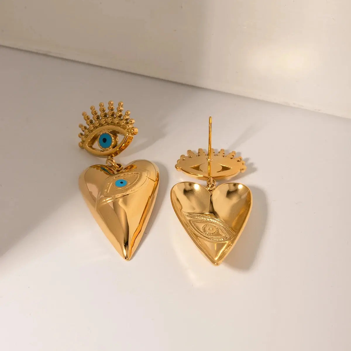 Guardian Heart Evil Eye Earrings – 18K Gold Plated
