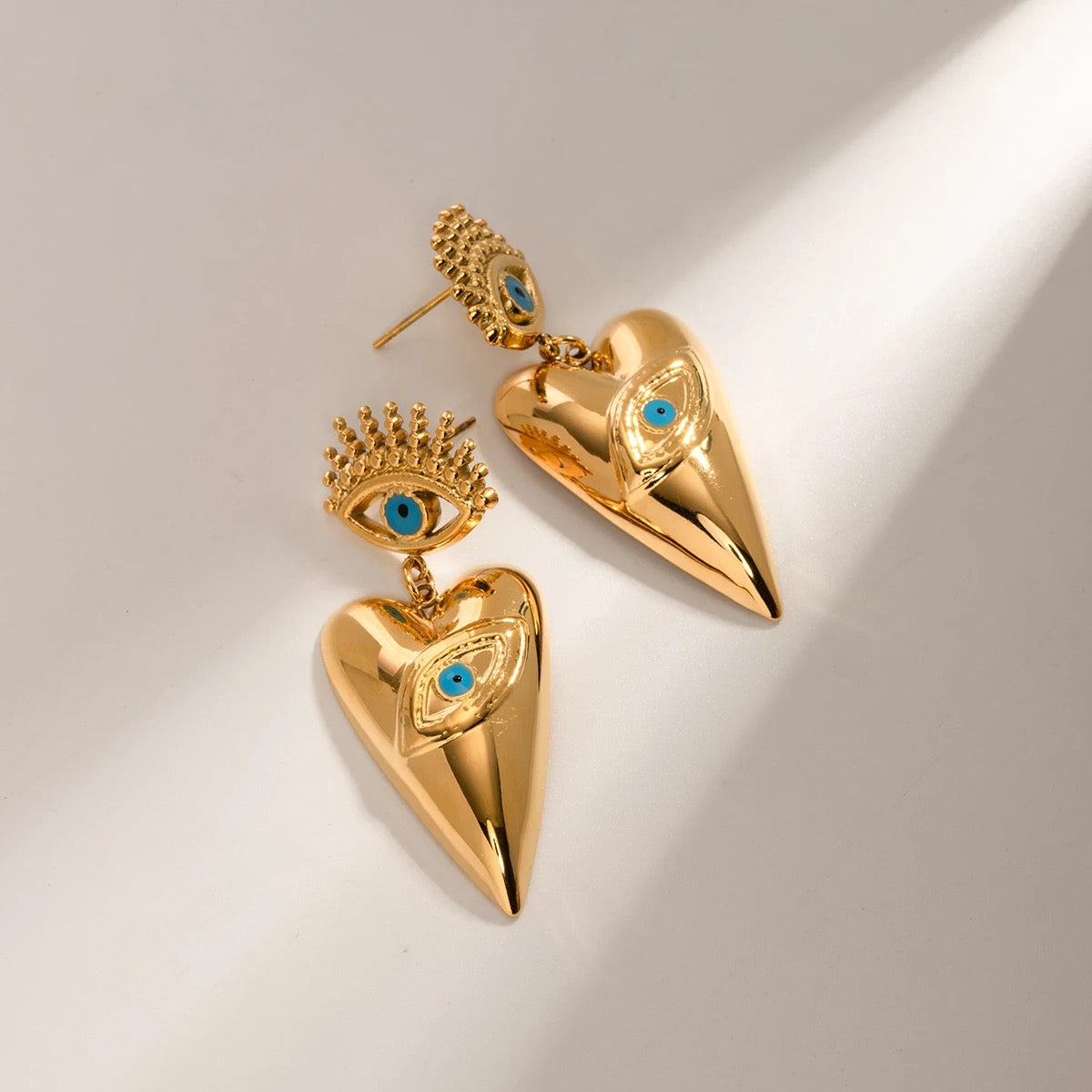 Guardian Heart Evil Eye Earrings – 18K Gold Plated