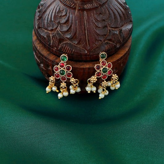 Carryallco South Indian Red Traditional Pearl Neckalce