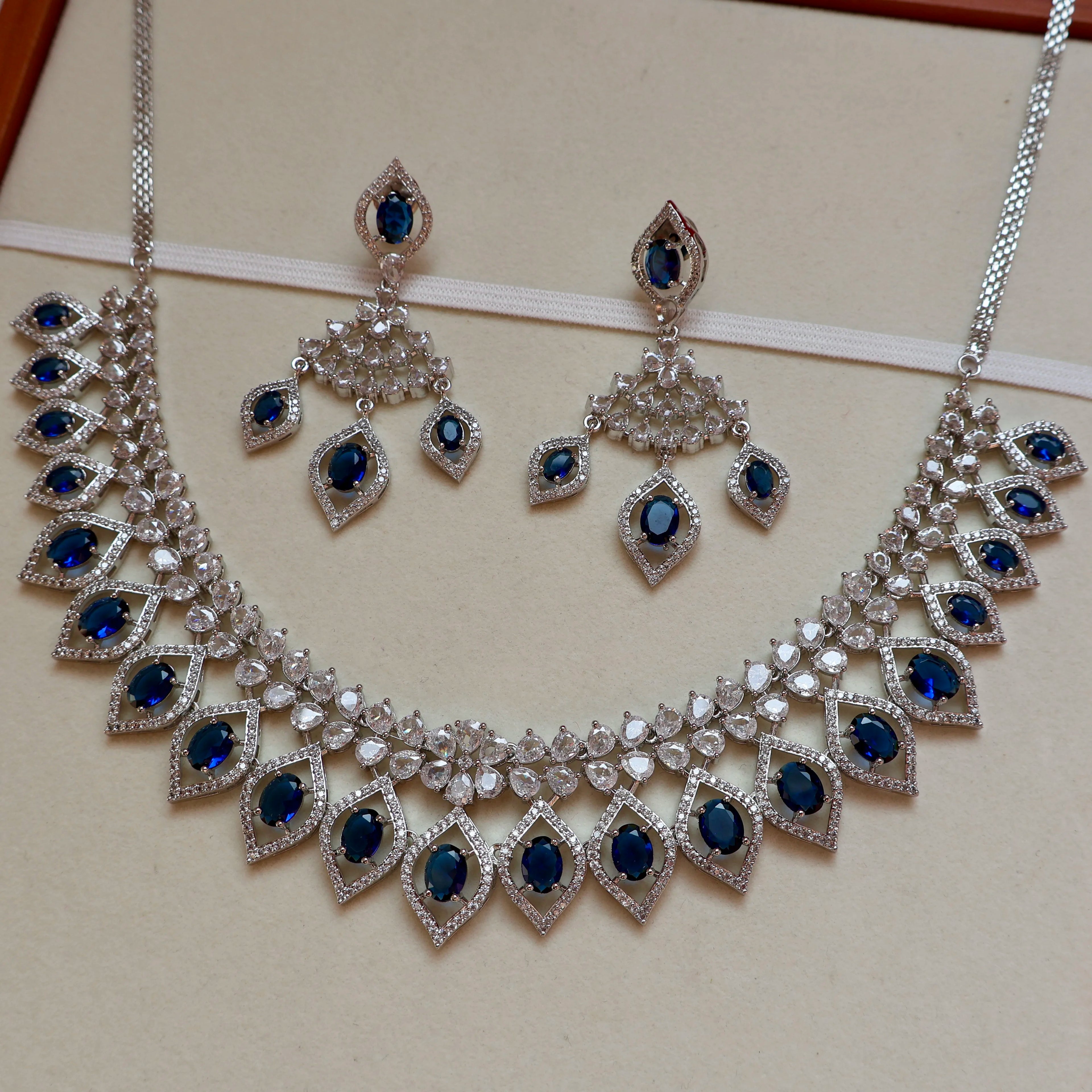 Carryallco Azure Nocturne American Diamond Necklace Set