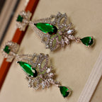 Emerald Crystal Floral American Diamond Long Earrings