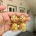 Carryallco Reverese AD Studded Gold Plated Yellow Meenakari Jhumka Earrings Carryallco