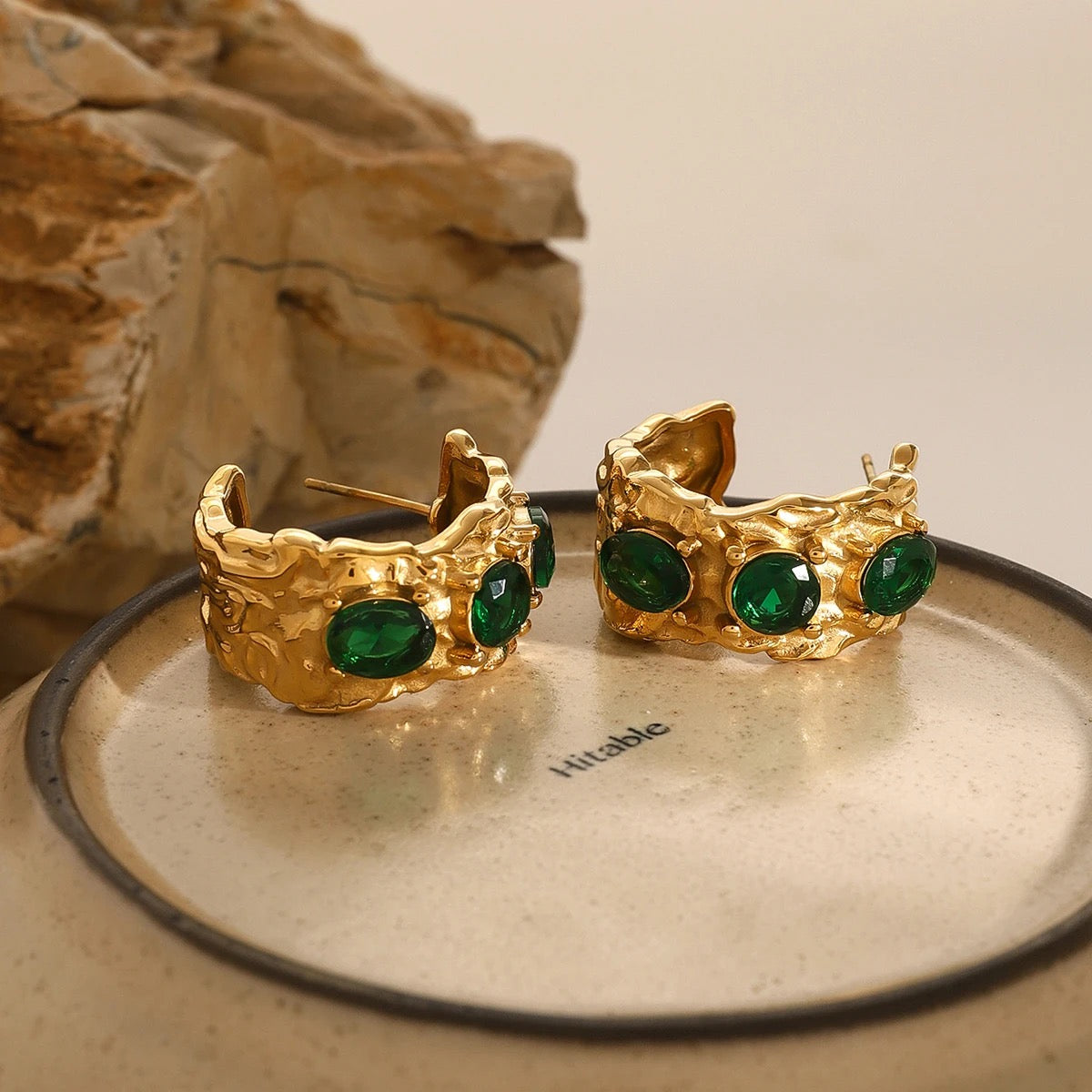 Carryallco Sculpted Zircon Glass Drop Earrings Carryallco