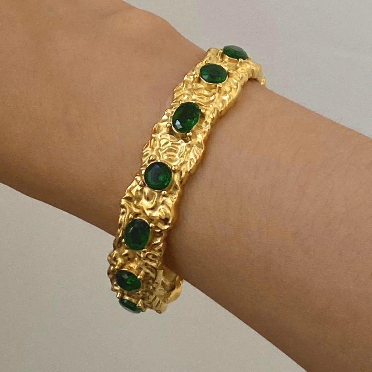 Verdant Glow Hammered Bracelet Carryallco