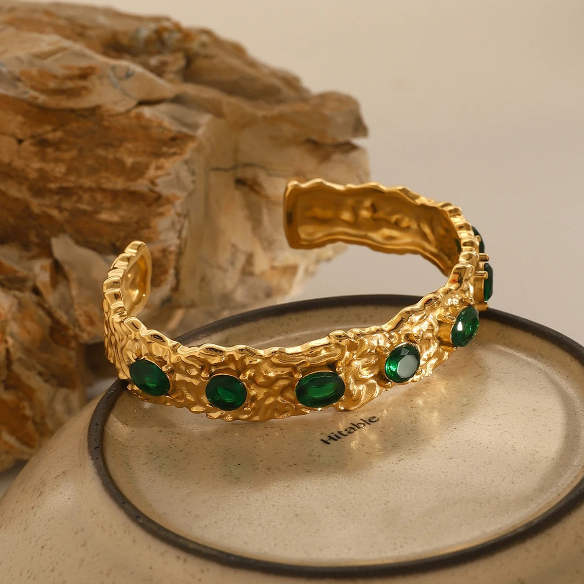 Verdant Glow Hammered Bracelet Carryallco