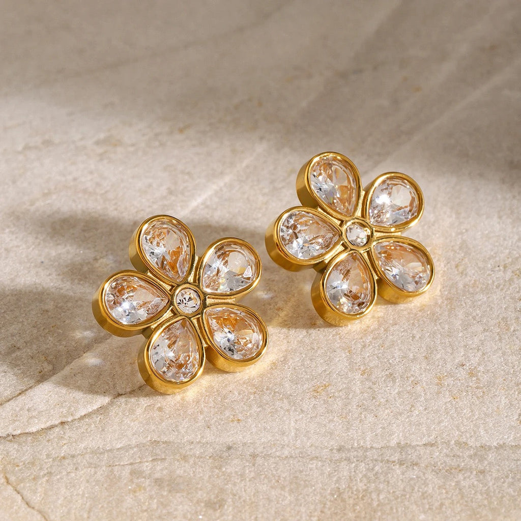 Carryallco Timeless Crystal Flower Stud Earrings Carryallco