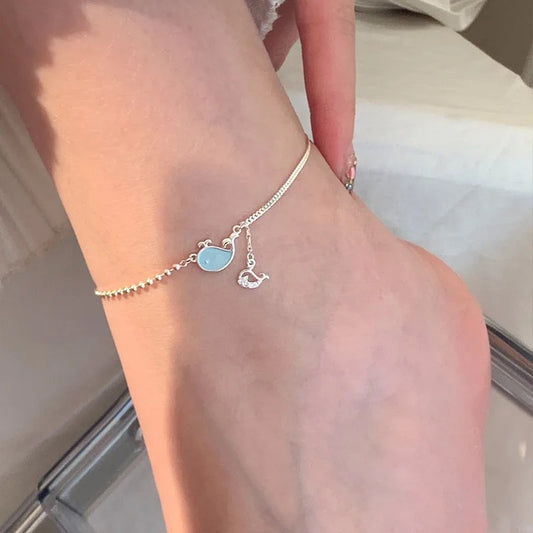 Carryallco 925 Sterling Silver Whale Charm Chain Anklet
