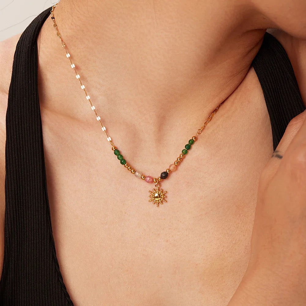 Carryallco Natural Stone Sun Pendant Chain Carryallco