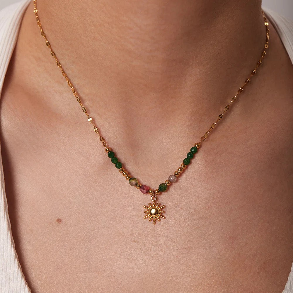Carryallco Natural Stone Sun Pendant Chain Carryallco