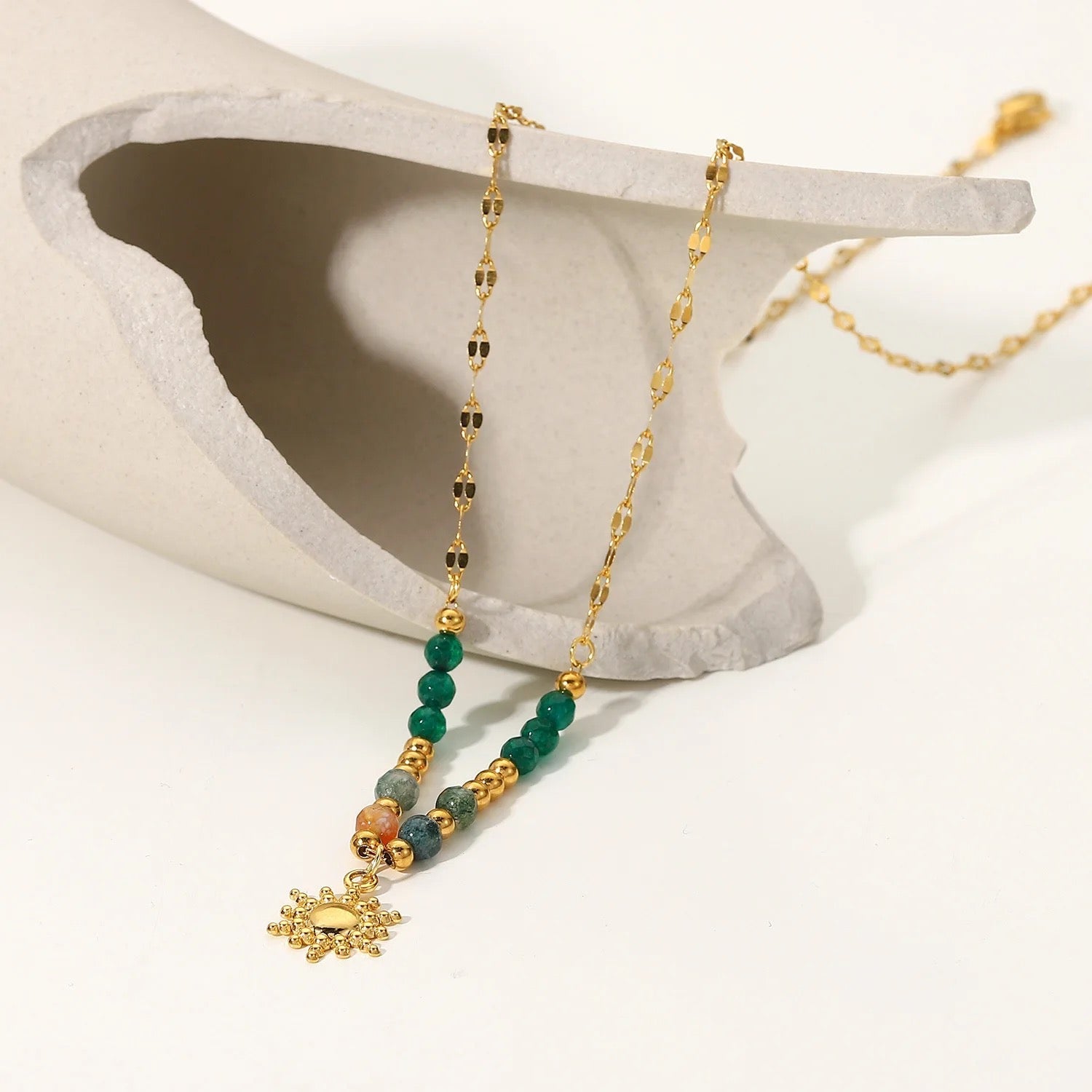 Carryallco Natural Stone Sun Pendant Chain Carryallco