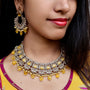 Antique Gold Reverse AD Yellow Necklace Set with Maangtika – Detail View | 18K Gold Plated | Carryallco India