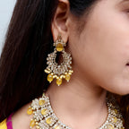 Carryallco Antique Gold-Plated Reverse AD Yellow Necklace Set with Mangtika Carryallco