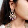 Antique Gold Reverse AD Pink Necklace Set with Maangtika – Side View | 18K Gold Plated | Carryallco India