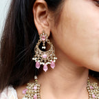 Carryallco Antique Gold-Plated Reverse AD Pink Necklace Set with Mangtika Carryallco