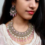 Antique Gold Reverse AD Pink Necklace Set with Maangtika – 18K Gold Plated Jewellery | Carryallco India