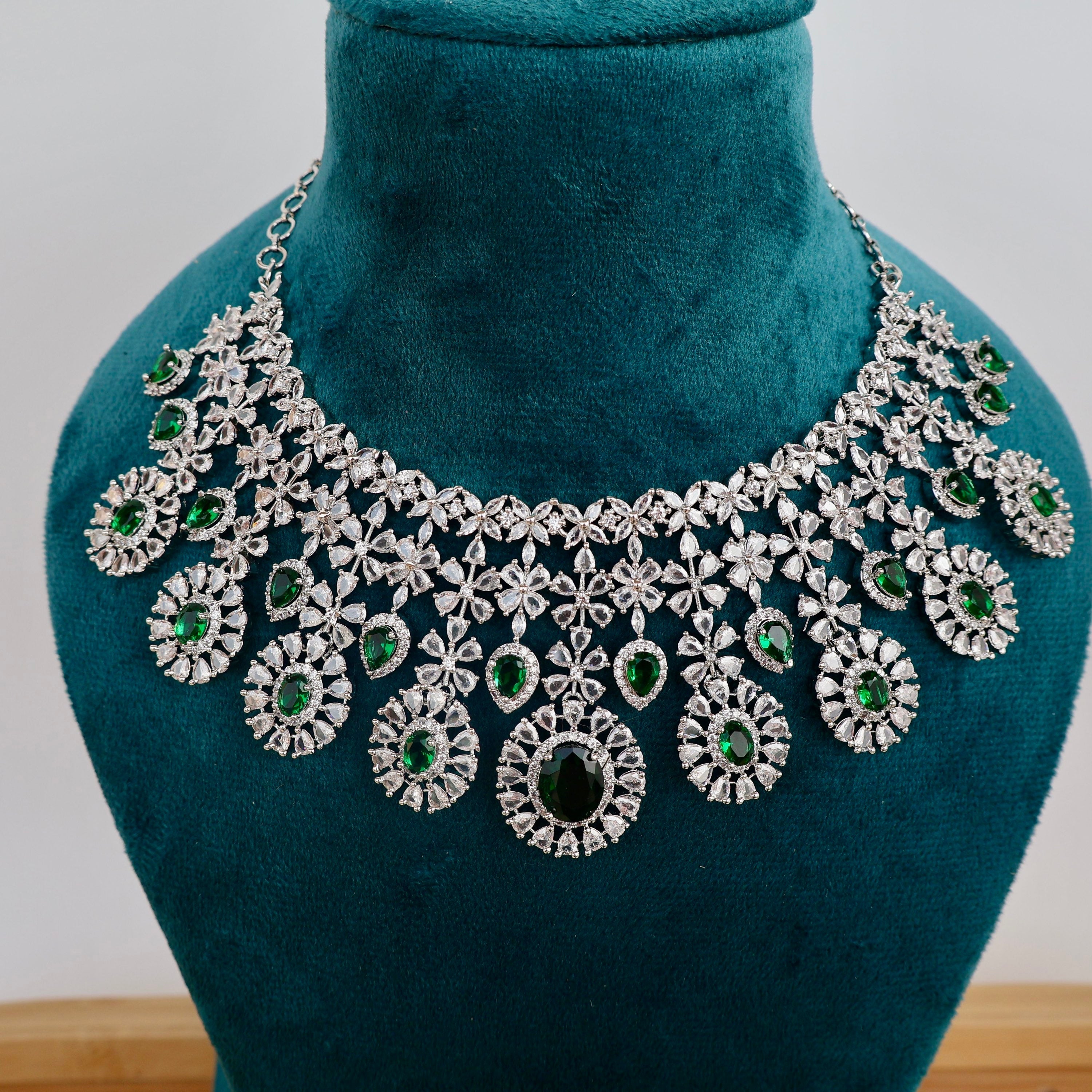 Semi Bridal Emerald American Diamond Necklace Set – American Diamond | Carryallco
