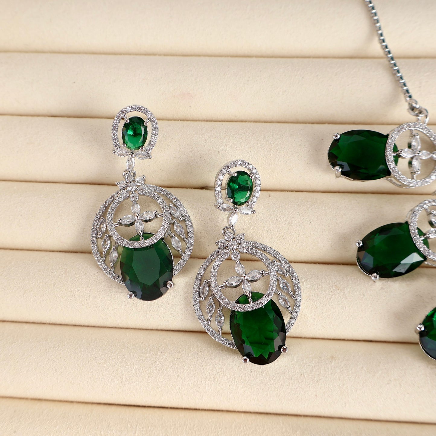 Carryallco Emerald Floral Embrace American diamond Neckalce Set
