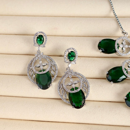 Carryallco Emerald Floral Embrace American diamond Neckalce Set