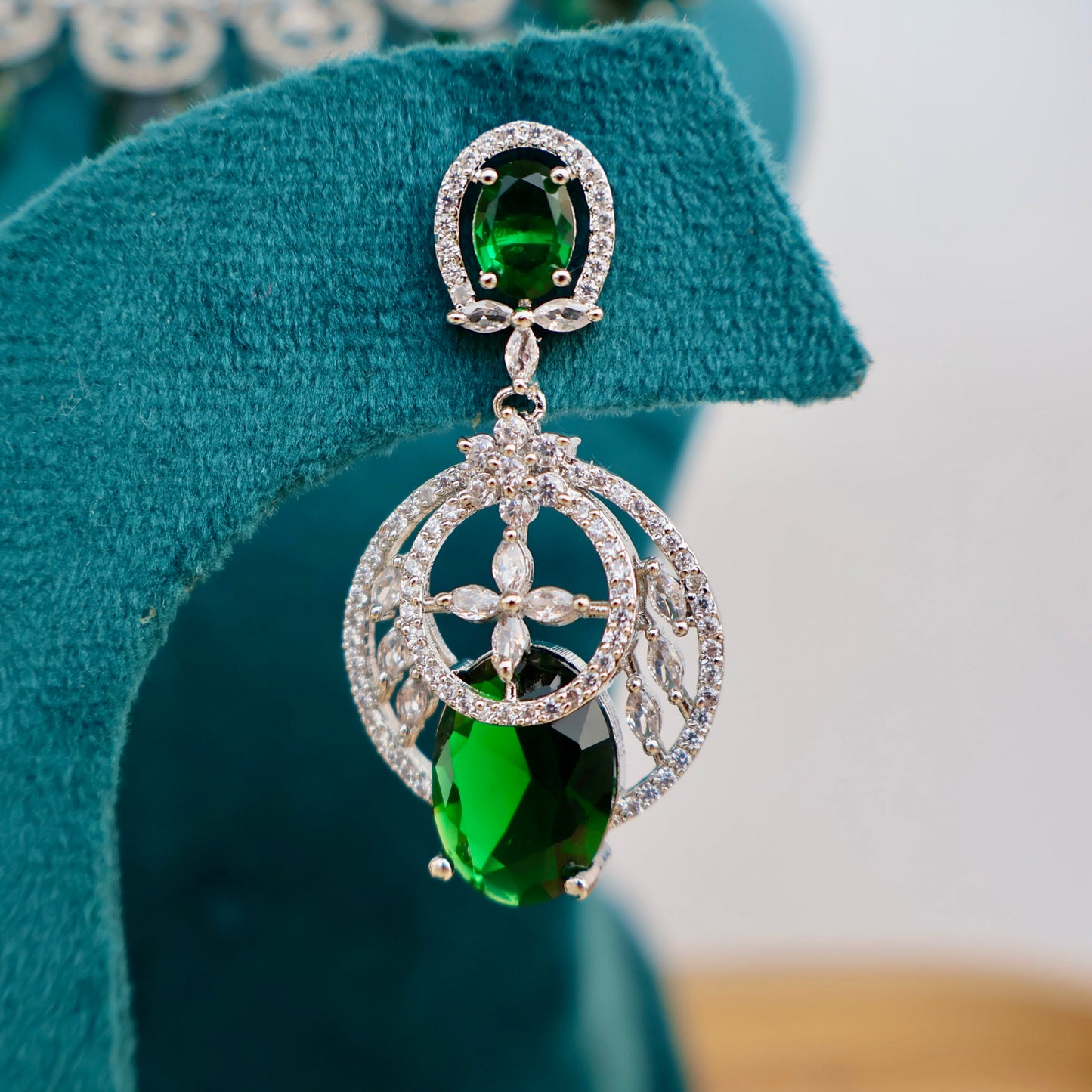 Carryallco Emerald Floral Embrace American diamond Neckalce Set