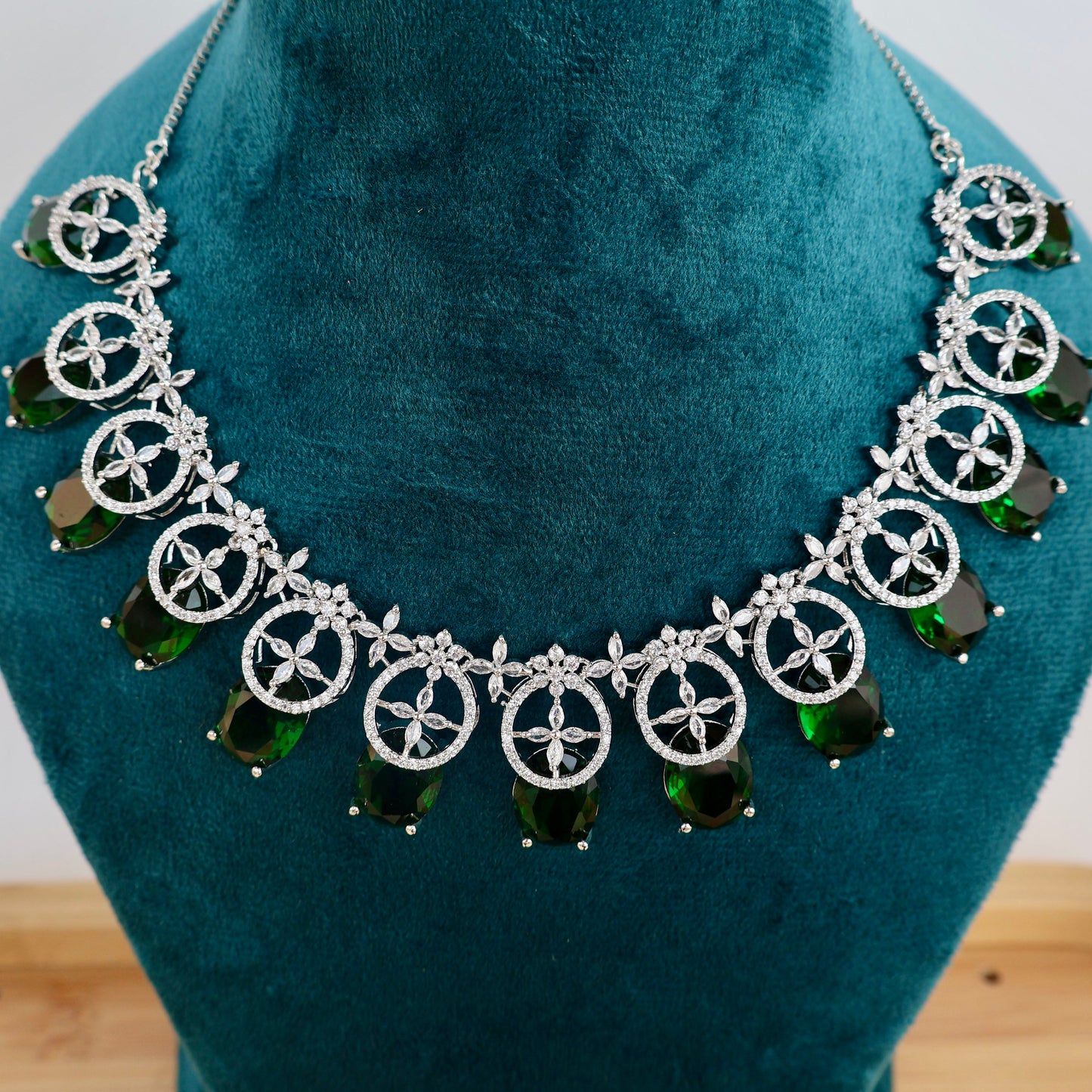 Carryallco Emerald Floral Embrace American diamond Neckalce Set
