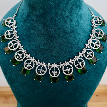 Carryallco Emerald Floral Embrace American diamond Neckalce Set