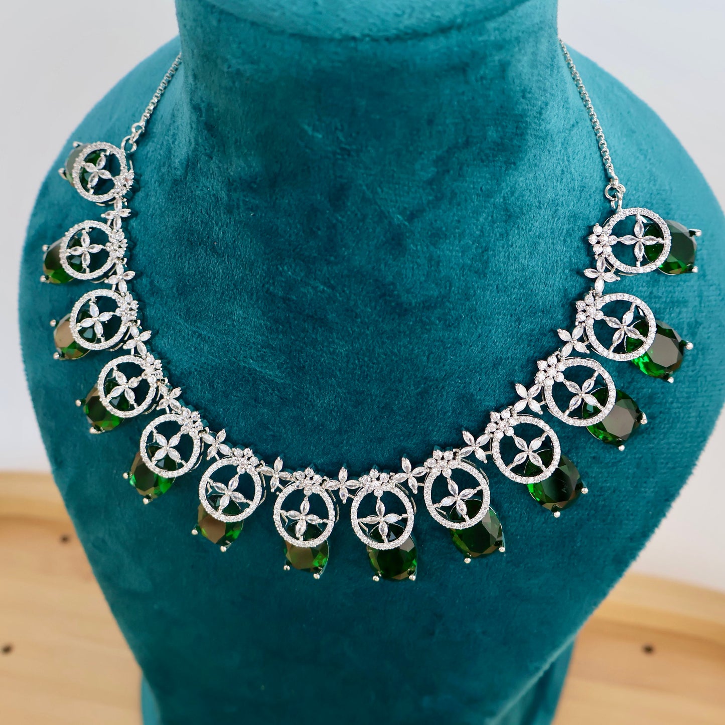 Carryallco Emerald Floral Embrace American diamond Neckalce Set