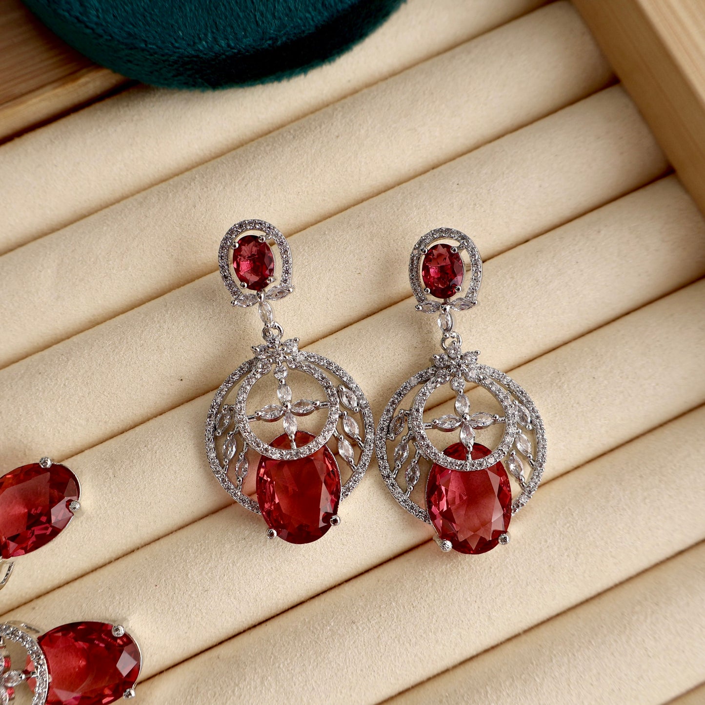 Carryallco Ruby Floral Embrace American Diamond Neckalce Set