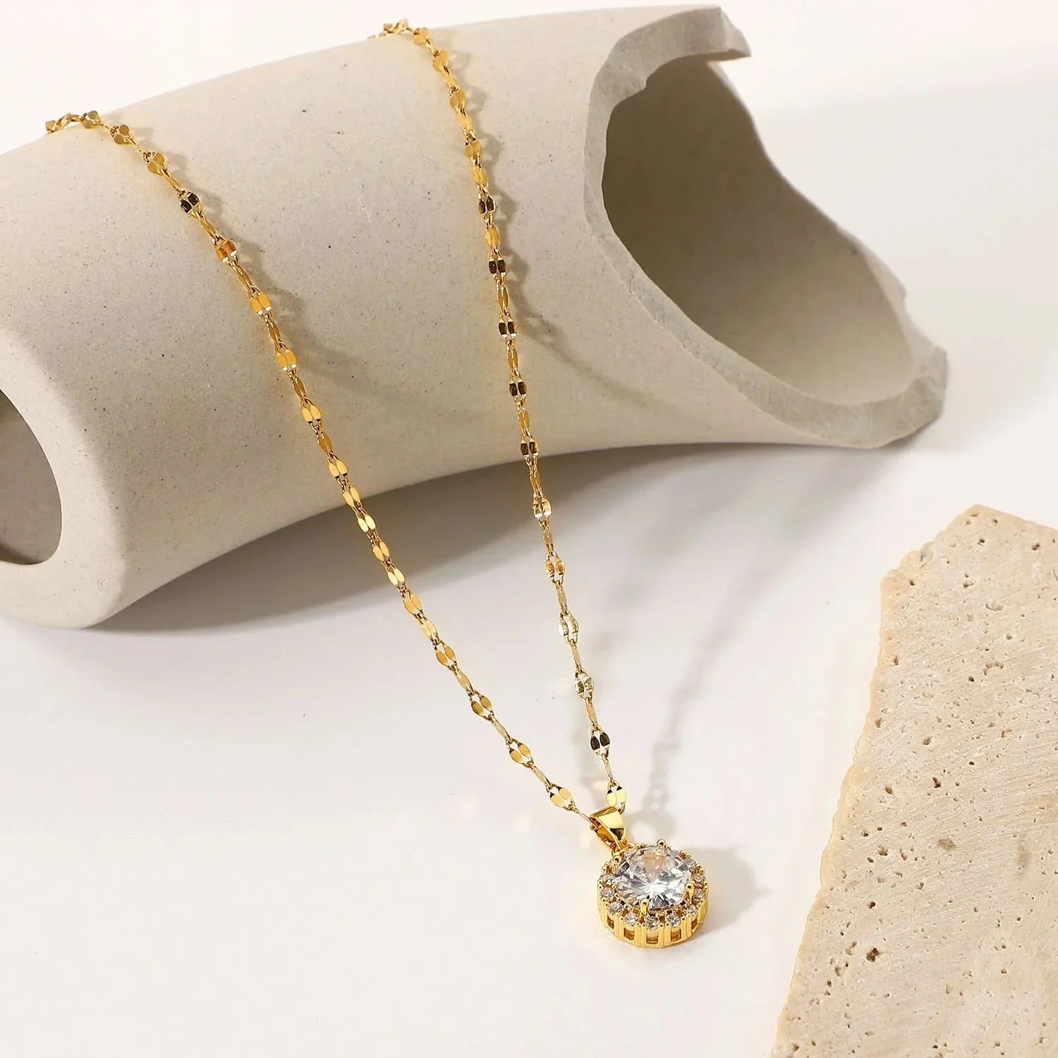 18K Gold Plated Timeless White Solitaire Pendant – Demi-Fine Carryallco