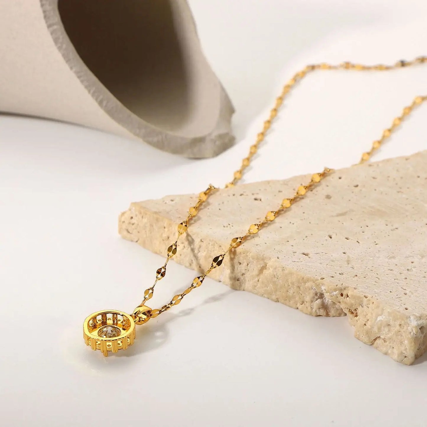 18K Gold Plated Timeless White Solitaire Pendant – Demi-Fine