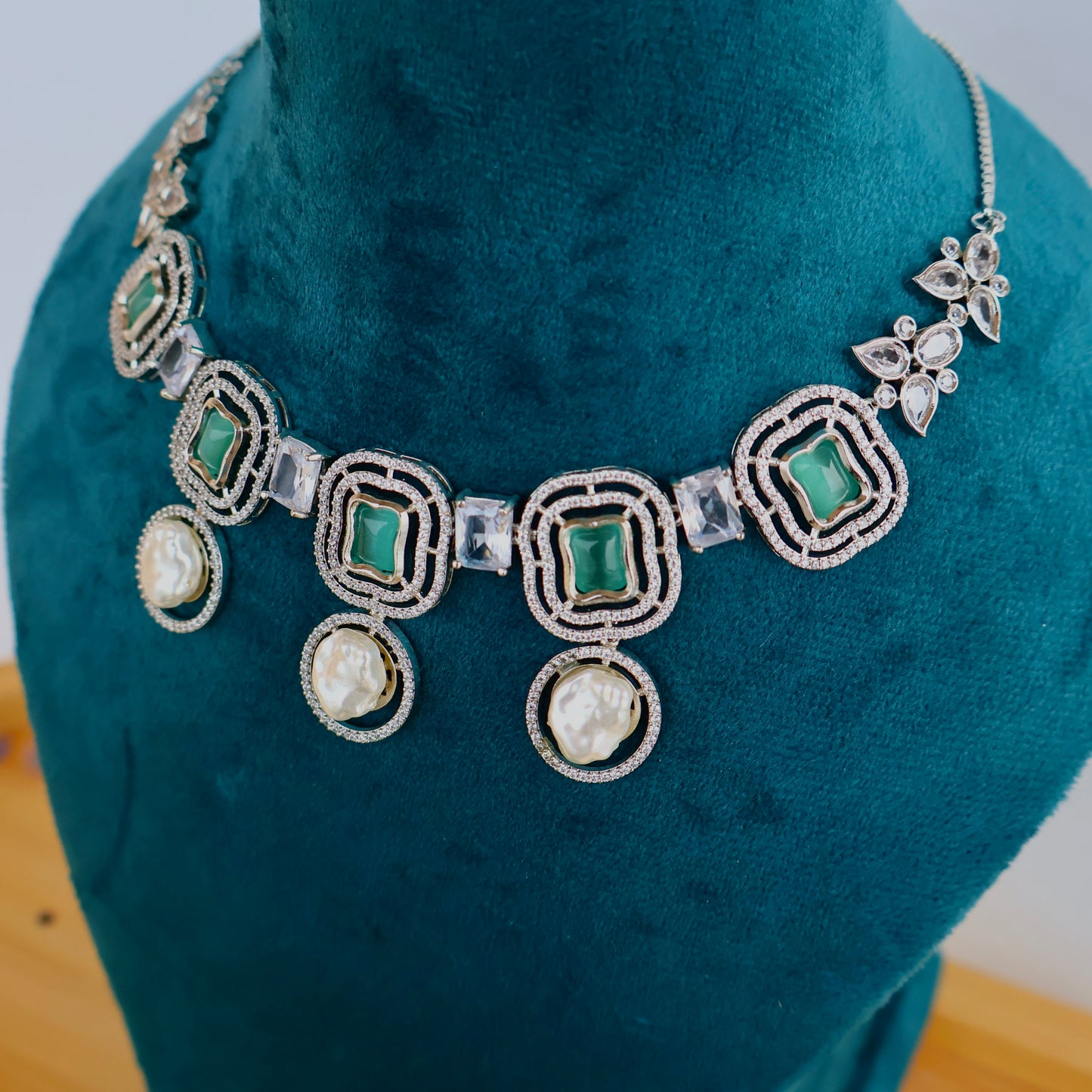 Carryallco Pearlescent Harmony American Diamond Necklace Set