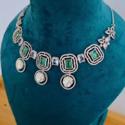 Carryallco Pearlescent Harmony American Diamond Necklace Set